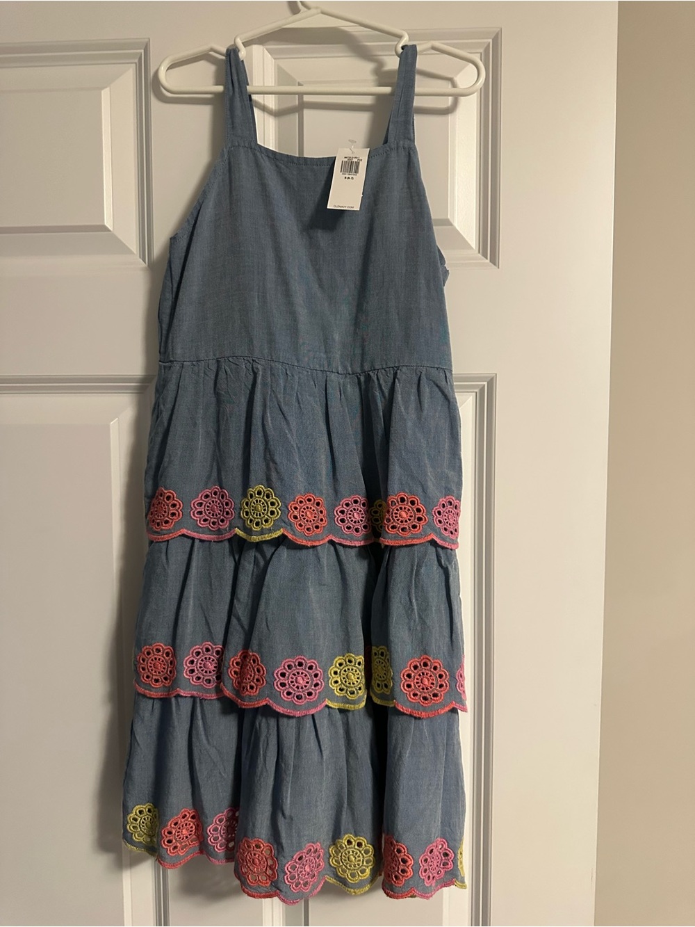 Old Navy Blue Tiered Sundress with Pink and Yellow Floral Trim